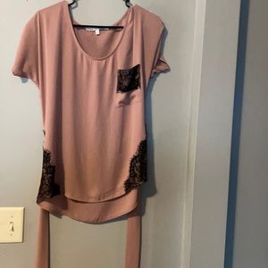 Dusty Rose too with black lace with tie